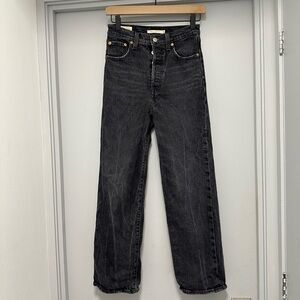 Levi Ribcage Straight Faded Black High-Rise Jeans Size 25